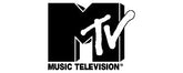 The image shows the MTV logo. It features a bold, black "M" with the word "TV" in graffiti style. Below the "M," the words "MUSIC TELEVISION" are written in a smaller, black, uppercase font.